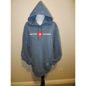 The North Face Mens Blue Pullover Hoodie With "Never Stop Exploring" Graphic Lar